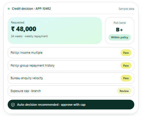 Credit decision with a risk score and policy checks